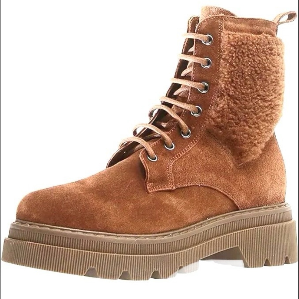 NIB Voile Blanche Cleofe Italy Brown Suede Shearling Combat Hiking Boots Shoes
